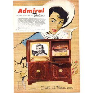 1951 Admiral Television Wood Floor Model Console TV Vintage Print Ad Wall Art